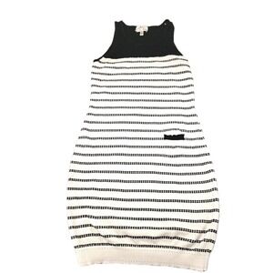Fitted Silhouette Knit Tank Dress White & Black Striped Milly Of New York Sz M